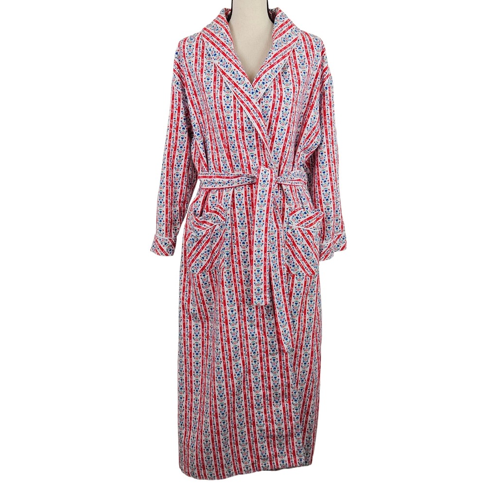 Lanz of Salzburg Tyrolean Wrap Flannel Robe Womens S Floral Stripe